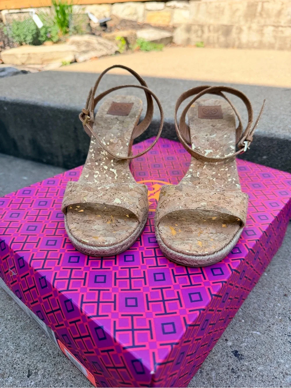 Tory Burch Cork Espadrille Wedge Sandal in Natural Tan Marion 8.5 Shoe Ankle